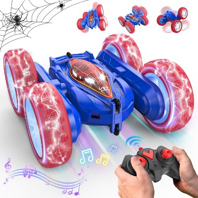 Skirfy Remote Control Car, 4WD 2.4Ghz Rechargeable RC Stunt Car with Double Sided 360 Flips and Headlights Wheel Lights.