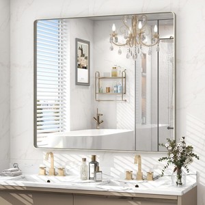 KIOTEE Rectangular Aluminum Alloy Framed and Tempered Glass Wall Bathroom Vanity Mirror in Matte Black - 1 of 4