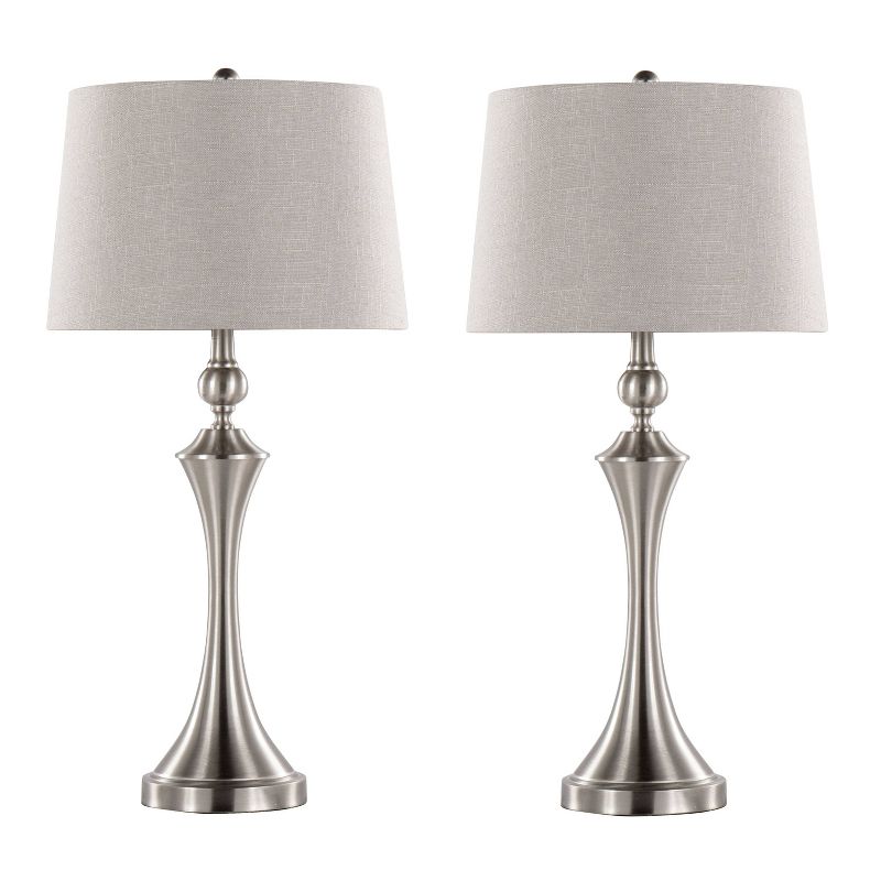 LumiSource (Set of 2) Flint 30&#34; Contemporary Table Lamps Brushed Nickel with Taupe Textured Shade and Built-in USB Port from Grandview Gallery, 1 of 9