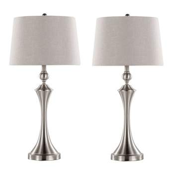 LumiSource (Set of 2) Flint 30" Contemporary Table Lamps Brushed Nickel with Taupe Textured Shade and Built-in USB Port from Grandview Gallery