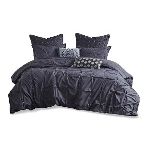 Gracie Mills Velez 3-Piece Modern Elastic Embroidered Cotton Duvet Cover Set - 1 of 4