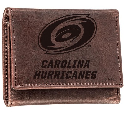 Evergreen NHL Carolina Hurricanes Brown Leather Trifold Wallet Officially Licensed with Gift Box