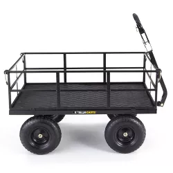 Gorilla Cart GOR1200-COM 9 Cubic Feet 1200 Pound Capacity Heavy Duty Durable Steel Utility Wagon Cart w/ 2 In 1 Towing Handle & Removable Sides, Black
