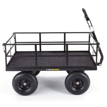 Gorilla Carts Steel Utility Cart, 9 Cubic Feet Garden Wagon Moving Cart with Wheels, 1200 Pound Capacity, Removable Sides & Convertible Handle, Black