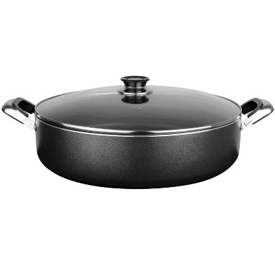 Alpine Cuisine AI17900 12 Quart Aluminum Non-Stick Cooking Pot with Tempered Glass Lid and Carrying Handles for Sauces, Stews, and More, Black