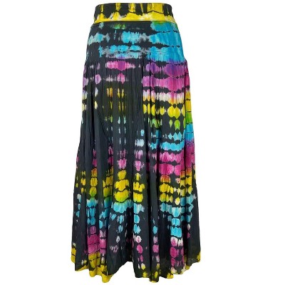 Agan Traders Women's Boho Summer Tie-dye High Waistband A Line Flared Maxi Skirt