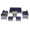 Sonkuki 7 Pieces Patio Sofa with Square Fire Pit Table and Ottomans, Wicker Conversation Couch, Sand Cushion - 2 of 4