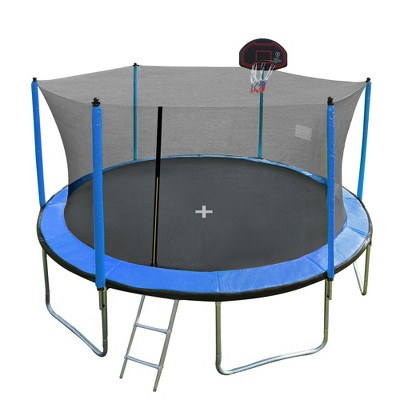 UNISOAR 15FT Trampoline with Basketball Hoop Inflator and Ladder，Blue