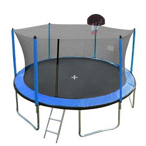 UNISOAR 15FT Trampoline with Basketball Hoop Inflator and Ladder，Blue - 1 of 4