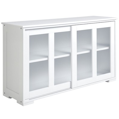 Sideboard Buffet Cabinet, Stackable Credenza Bar Cabinet with Sliding Glass Door and Adjustable Shelf
