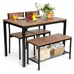 Costway 4pcs Dining Table Set Rustic Desk 2 Chairs & Bench w/ Storage Rack