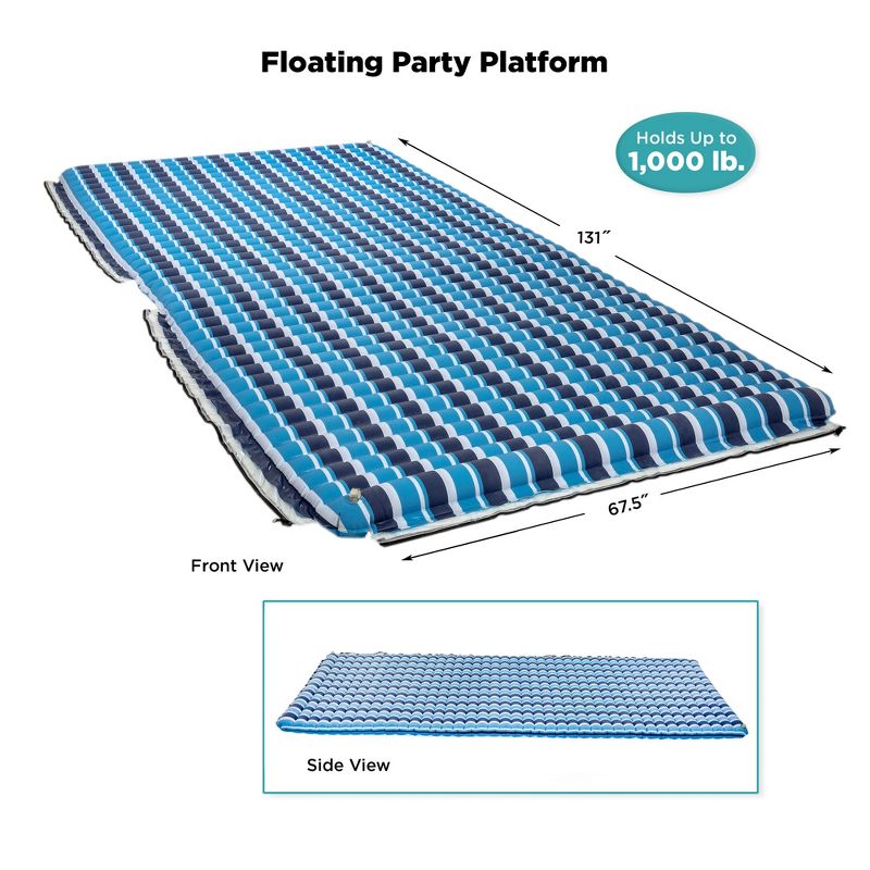 Aqua Leisure Supersized 10 x 5 Foot Inflatable Island Water Floating Party Plank Mat with Anchor Loops for Pool, Beach, and Lake, Blue, 3 of 6