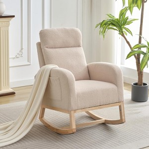 Rocking Chair Nursery,Glider Chair Nursery Chair with High Back and Side Pocket,Rocking Accent Armchair with Rubber Wood Legs for Bedroom/Nursery - 1 of 4