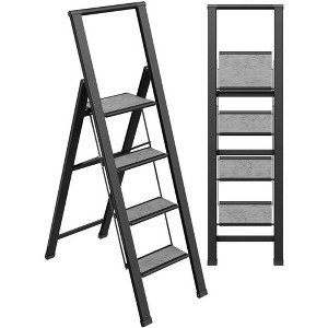 Step Ladder Modern  - Beautiful Gray Wood - Silver & Black Aluminum  - By SORFEY - 1 of 4