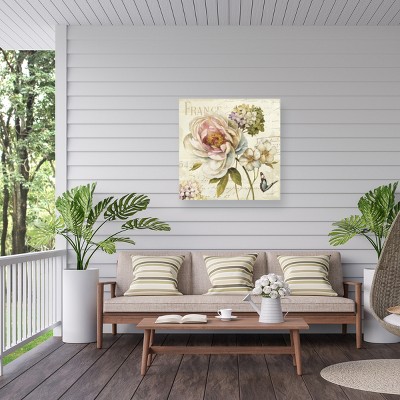 Lisa Audit Floral Print on Beige Canvas with Weather Treated Wood Frame
