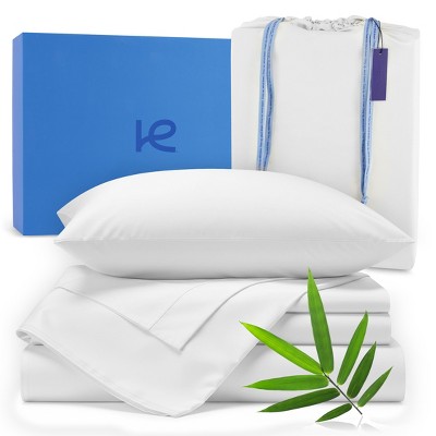 Kickoff Home Viscose from Bamboo Sheets Set 300 Thread Count 100% Organic Bamboo Viscose Cooling Bedding Sheets Hot Sleepers, Flat, Fitted, Pillowcase