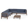 Christopher Knight Home Julie 6 Piece V-Shape Outdoor Acacia Wood Sectional Set with Coffee Table and Cushions - 2 of 4