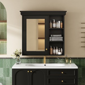 Yukimo 28.74"H Black Wall Mounted Medicine Cabinet with Mirror, Over the Toilet Storage Organizer, Adjustable Shelves, Soft-Close Door - 1 of 4