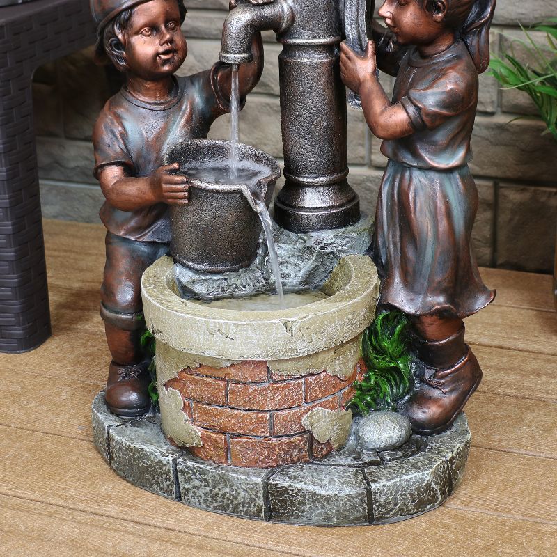 Sunnydaze 24"H Electric Polyresin Jack and Jill at Farmhouse Pump and Well Outdoor Water Fountain, 5 of 16