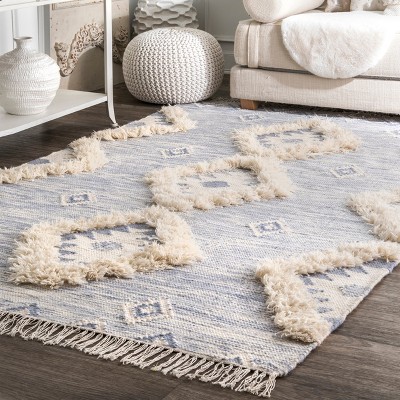 Handmade Braided Tassel Blue Wool 5' x 8' Area Rug