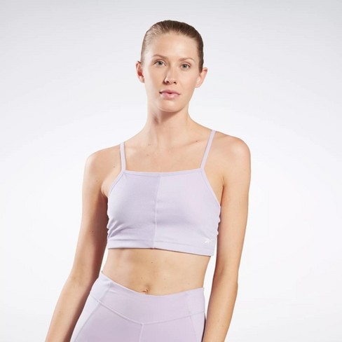 Reebok Yoga Performance Rib Crop Top Womens Athletic T-Shirts X Small  Purple Oasis