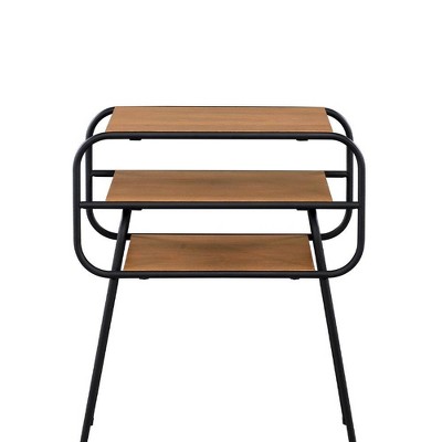 Oak Finish Flared Metal Leg Wide Console Table