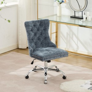 RISOKEYS Home Office Chair with Wheels & Silver Base,Cute Chenille Fabric with Tufted Back for Bedroom,Upholstered Adjustable Swivel Desk Chair. - 1 of 4