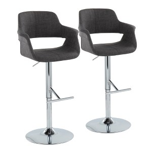 Adjustable Height Metal and Fabric Mid-Century Modern Barstool with 360-Degree Swivel and Straight T Footrest, Set of 2 for Kitchen - 1 of 4