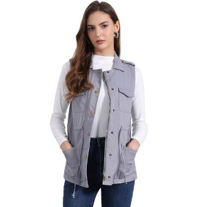 Allegra K Women's Solid Zip Up Sleeveless Utility Anorak Outwear Cargo Vest - 1 of 4