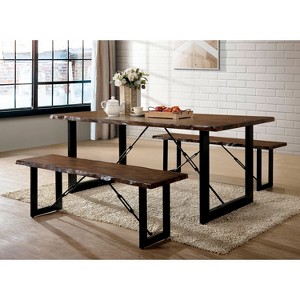 Iohomes Kopec Industrial Style Dining Table 3pc Set Walnut - HOMES: Inside + Out, Brown