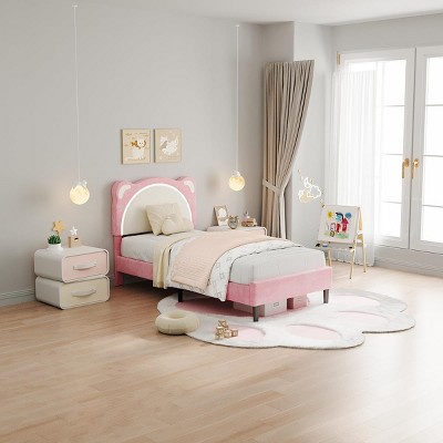 Nasitip Twin Bed Frame for Kids, Upholstered Platform Bed Frame with Adjustable Headboard, Wooden Slats Support, No Box Spring Needed