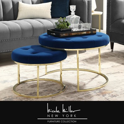 Nicole Miller Velvet Nesting Ottoman Set of 2 with Stainless Steel Frame