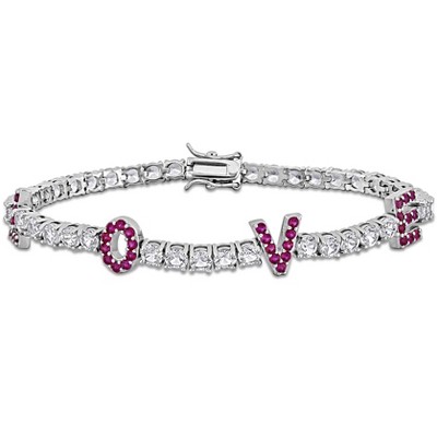 EVERLY JEWELRY | Sterling Silver 14 1/4 CT TGW Created Ruby and Created White Sapphire Love Design Bracelet, 7.5 inch