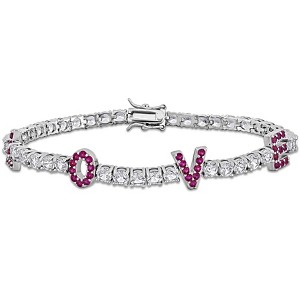 EVERLY JEWELRY | Sterling Silver 14 1/4 CT TGW Created Ruby and Created White Sapphire Love Design Bracelet, 7.5 inch - 1 of 4