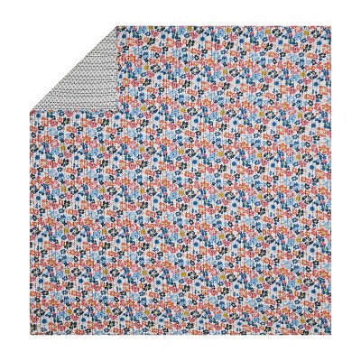 King White Cotton Reversible Floral Quilt Set