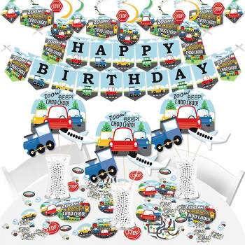 Big Dot of Happiness Cars, Trains, and Airplanes - Transportation Birthday Party Supplies - Banner Decoration Kit - Fundle Bundle