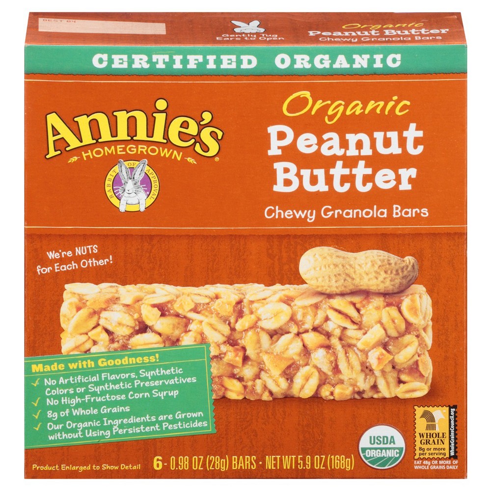 UPC 013562000678 product image for Annie's Homegrown Organic Peanutty Granola Bars 6 ct | upcitemdb.com