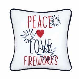 C&F Home 10" x 10" Peace Love Fireworks 4th of July Patriotic Embroidered Square Accent Small Petite Throw Pillow - 1 of 4