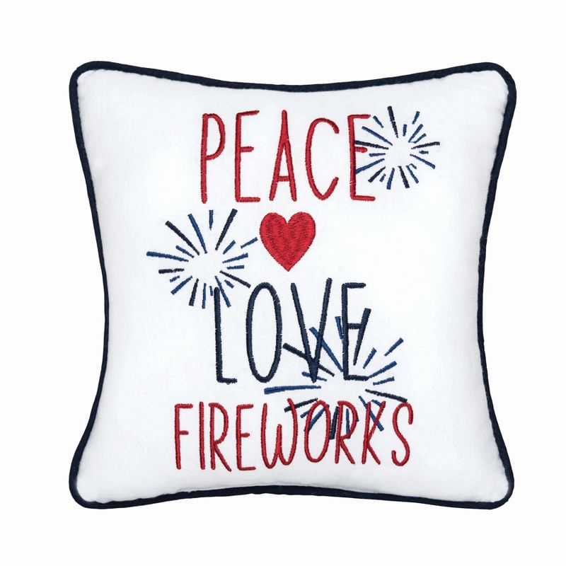 C&F Home 10" x 10" Peace, Love, Fireworks 4th of July Patriotic Embroidered Square Accent Pillow, 1 of 4