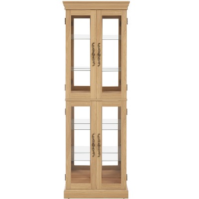 Vynxaria Cherry/Light Oak/Antique white Decorative Glass Storage Cabinet with Adjustable Shelves