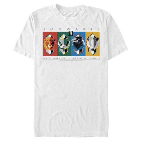 Men s Harry Potter Hogwarts House Mascots T Shirt White Large