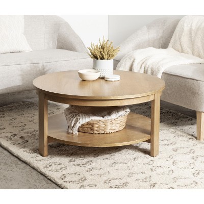 Natural Brown Round Wood and Metal Coffee Table with Storage