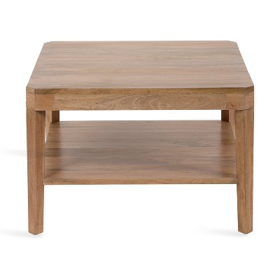 Natural Mango Wood Square Coffee Table with Storage Shelf