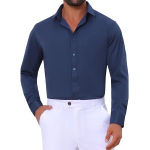 INSPIRE CHIC Men's Point Collar Button Long Sleeve Solid Color Business Dress Shirt - 1 of 4