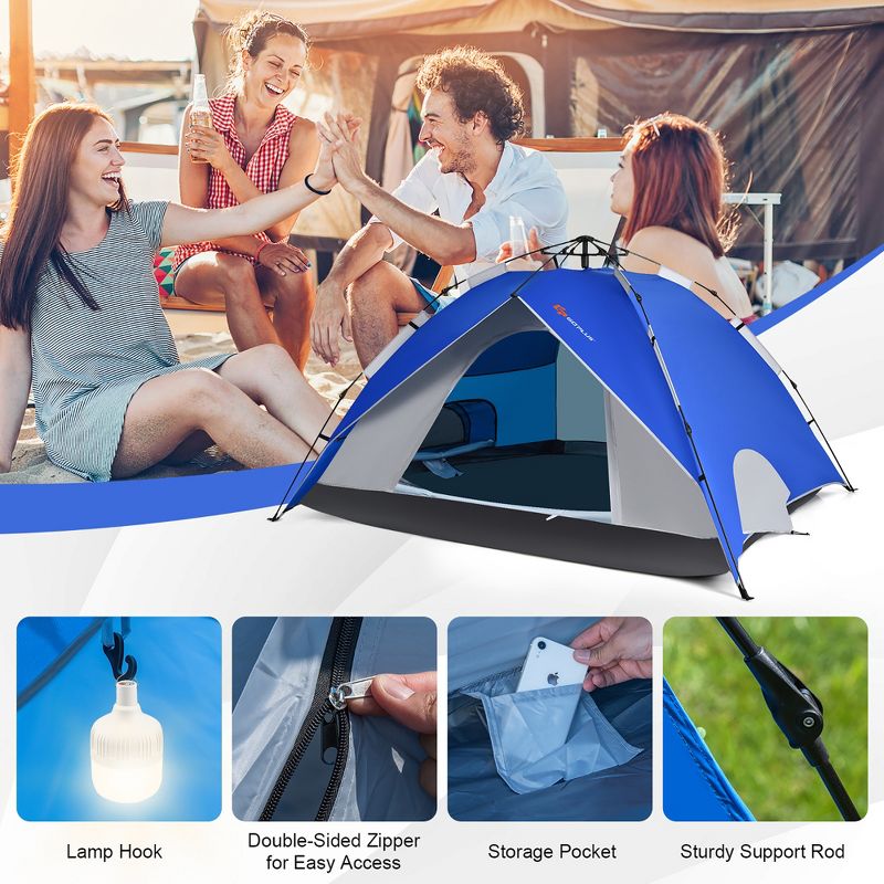 Costway 4 Person Instant Pop-up Camping Tent 2-in-1 Double-Layer Waterproof Tent, 4 of 11