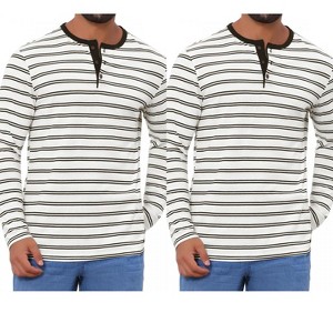 INSPIRE CHIC Men's Casual Long Sleeve Contrasting Colors Striped Henley T-Shirts 2 Packs - 1 of 4