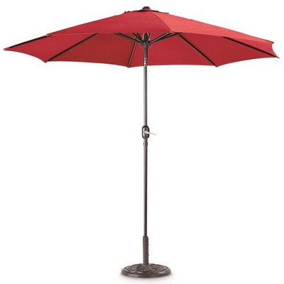 CASTLECREEK 9 Foot Market Outdoor Push Button Tilt Patio Umbrella with Polyester Fabric, Crank Open System, and 8 Steel Ribs, Red
