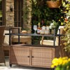DOMETOUR Outdoor Bar Cart Table, Large Wicker Island Rolling Cart, Wheeled Buffet Serving Cart with Glass Top & Storage Cabinet & Handles - 4 of 4
