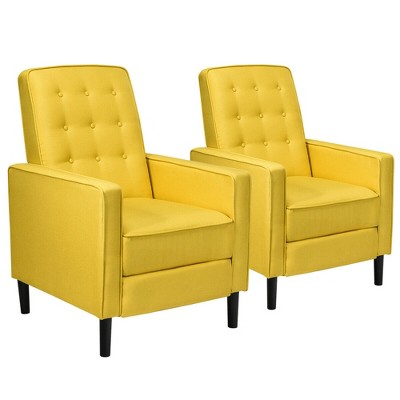 Costway Set of 2 Push Back Recliner Chair Fabric Tufted Single Sofa w/ Footrest