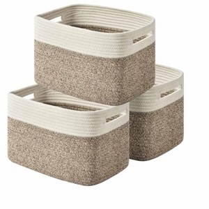 Aoibox Woven Cotton Rope Storage Baskets for Organizing Foldable Decorative Brown Rectangle with Handles 3 Pack - 1 of 4